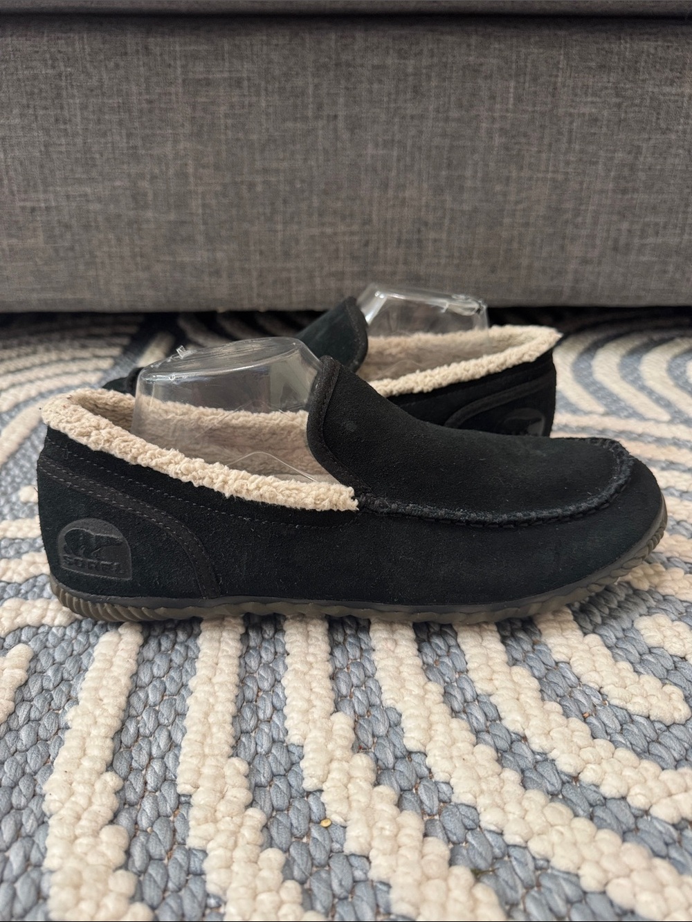 Sorel Falcon Ridge Black Suede Slippers Men's Size 10 Sherpa Lined House Shoes